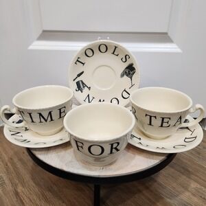 Set 3 Wood & Sons The Kitchen Garden Black Tools Down Time for Tea Teacup Saucer